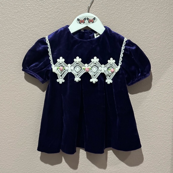 Pretty as a Picture Other - Vintage Pretty as a Picture Girl’s Purple Velvet Top with Lace - 18-24mon